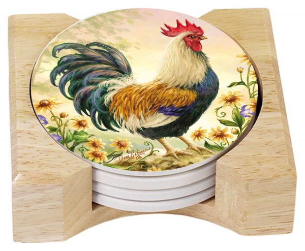 A Country Charm Rooster Stone Coaster Set of 4 A Country Charm Rooster Stone Coaster Set of 4